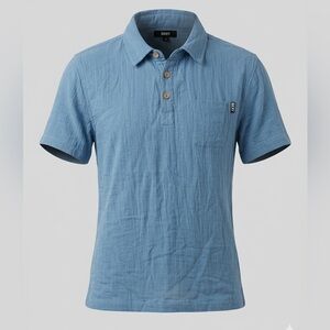 DKNY Boys Niagara Blue Gauze Polo Shirt 10 | Short Sleeve Cotton NWT